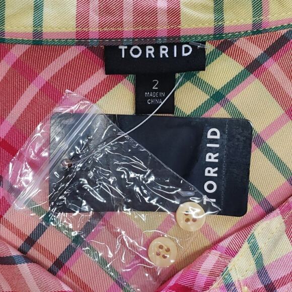Torrid Pink and Yellow Plaid Button Down Shirt - Picture 11 of 13